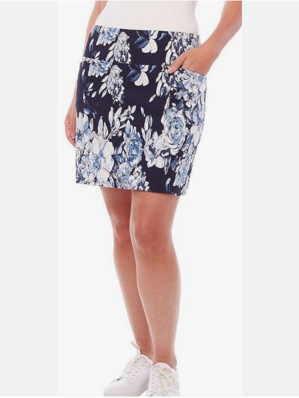 SC. & Co. Navy Blue Floral Pull On Tummy Control Stretch Knit Skort XXL